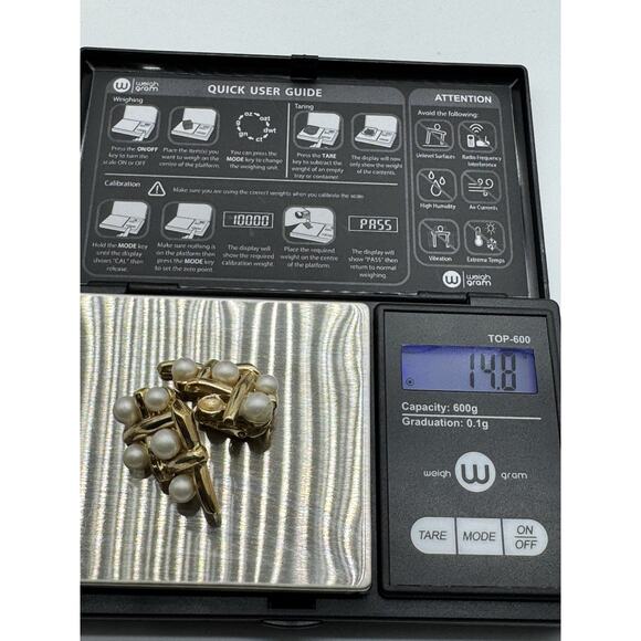 VTG Crown Trifari Luxury Earrings Faux Pearl Gold Tone Clip On Signed READ - Picture 6 of 6